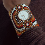 The Nomad Cuff Timepiece. A colorfully beaded, custom-fit, 4-inched cuff size watch.