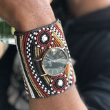 The Nomad Cuff Timepiece. A colorfully beaded, custom-fit, 4-inched cuff size watch.